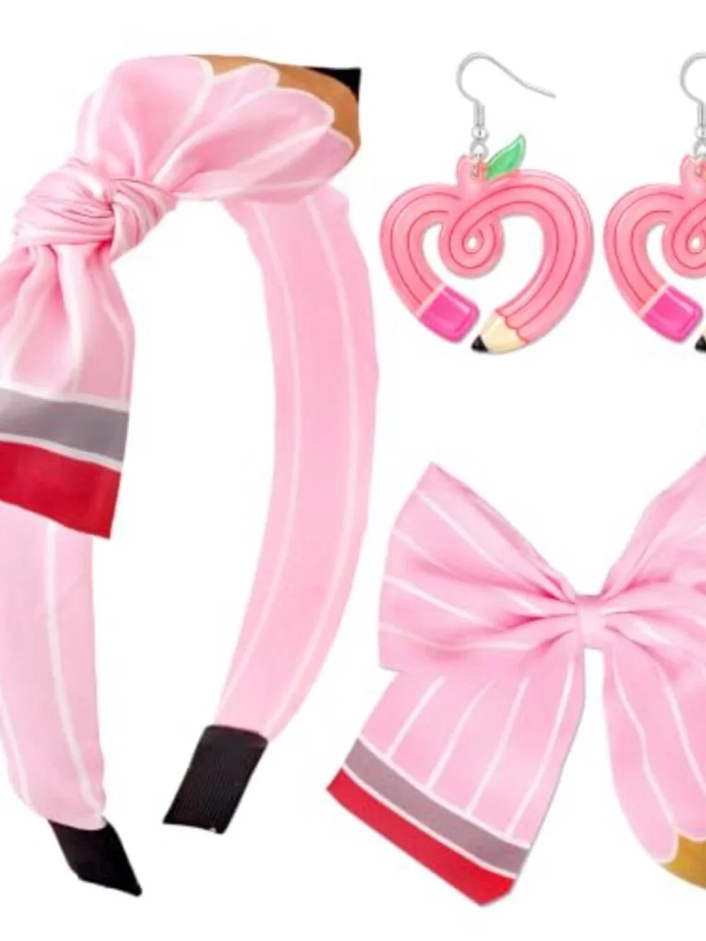 3Pcs Back to School Hair Accessories Set with Pencil Bows Headbands & Clips